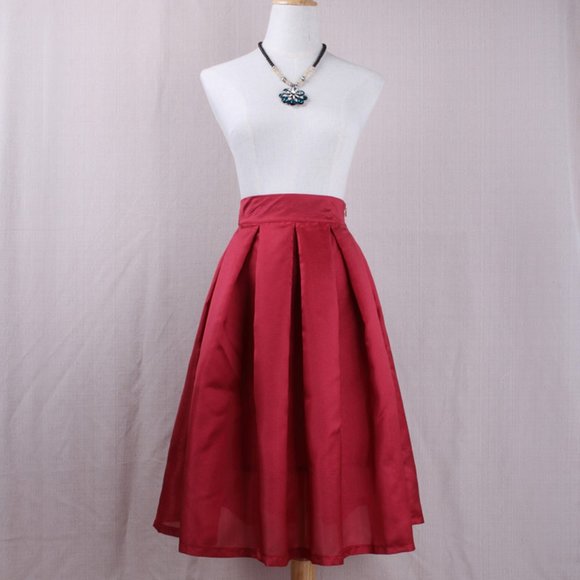 High Waist Pleated Polyester Skirt - Picture 1 of 3